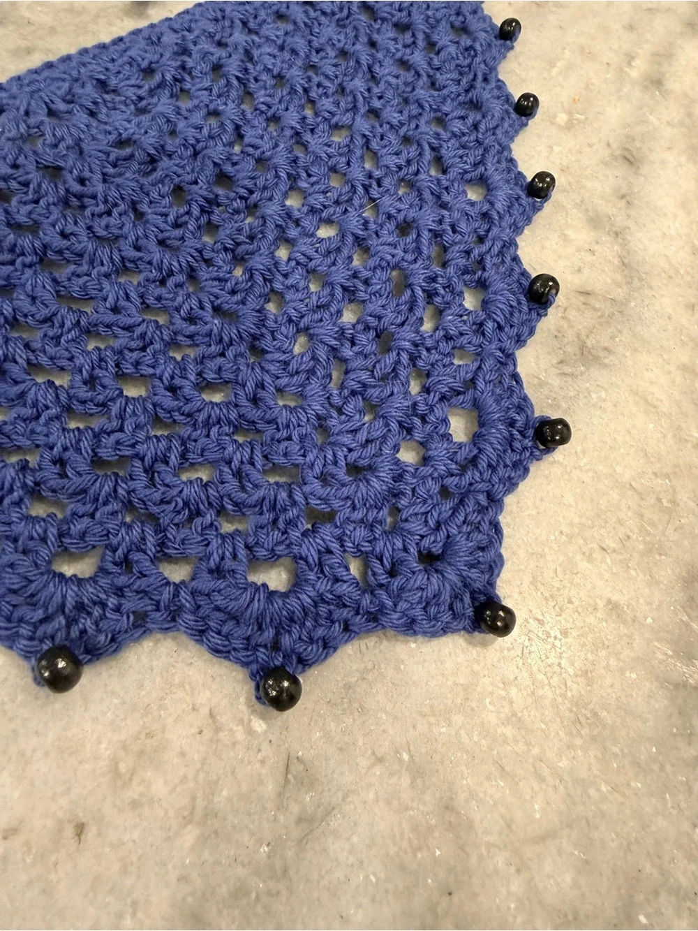 Handmade Crochet Wood Beaded Kerchief Head Scarf Cotton Boho Bandana Cottagecore